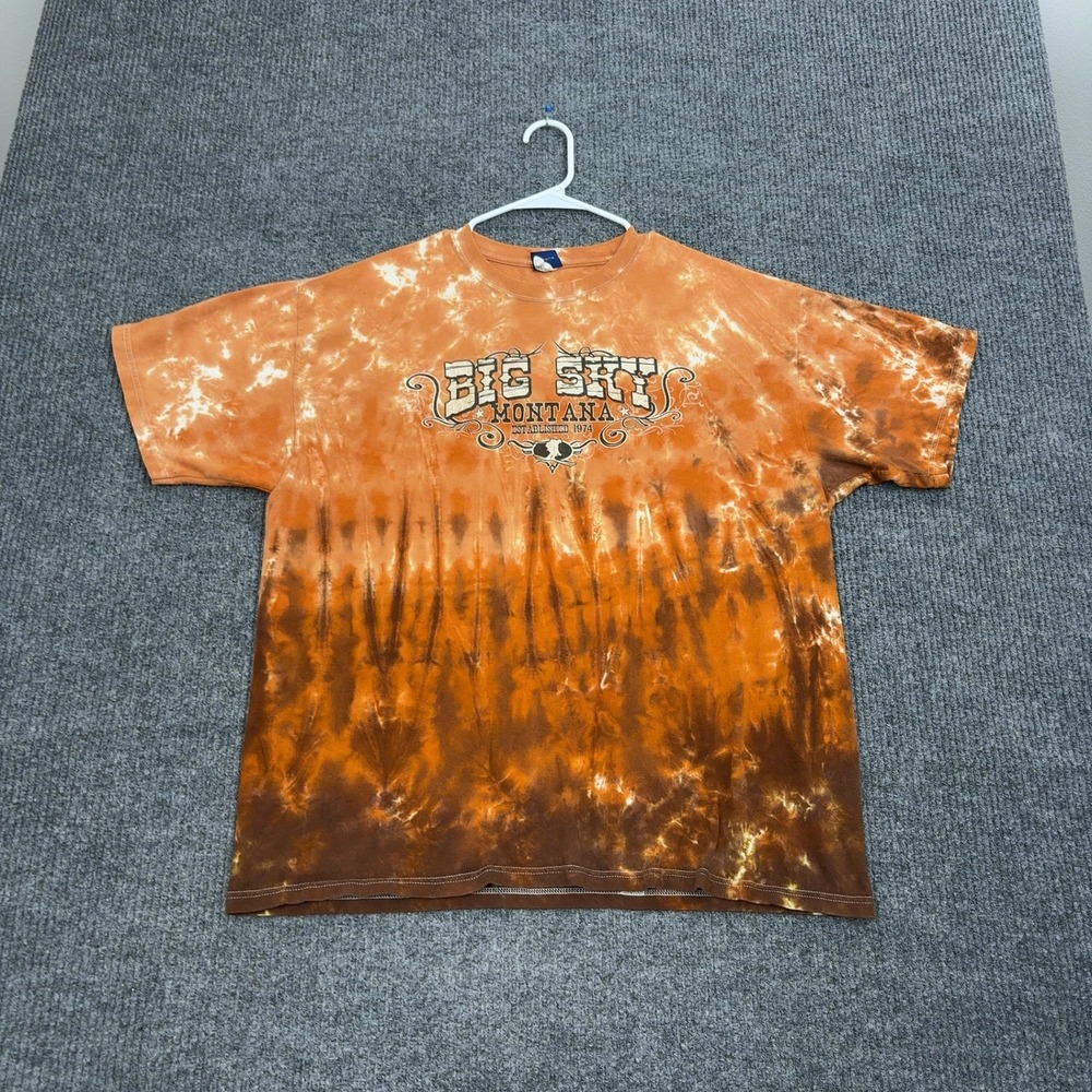 Big Sky T Shirt Mens XL Orange Tie Dye Graphic Montana Souvenir Western Outdoors